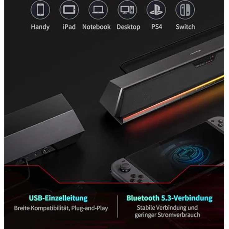 Edifier G1500 BAR Wireless Computer Speakers 7.1 with RGB Lighting and Bluetooth Power 5W in Black C (70 W), Soundbar, Schwarz – Bild 4