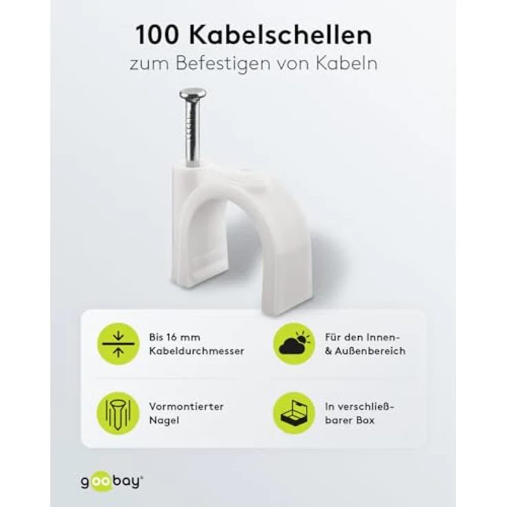 Goobay 17085 Kabelschelle für Kabel mit Kabeldurchmesser bis max. 16,0 mm weiß (100 Stück) – Bild 2