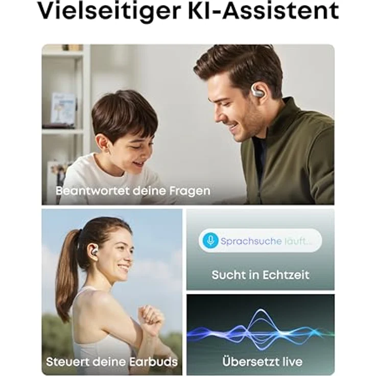 SoundCore AeroFit 2 AI Assistant Open-Ear-Kopfhörer, druckfreier Sitz, 35 Stunden Wiedergabezeit, IP55, Hi-Res, Echtzeit-Übersetzung – Bild 3