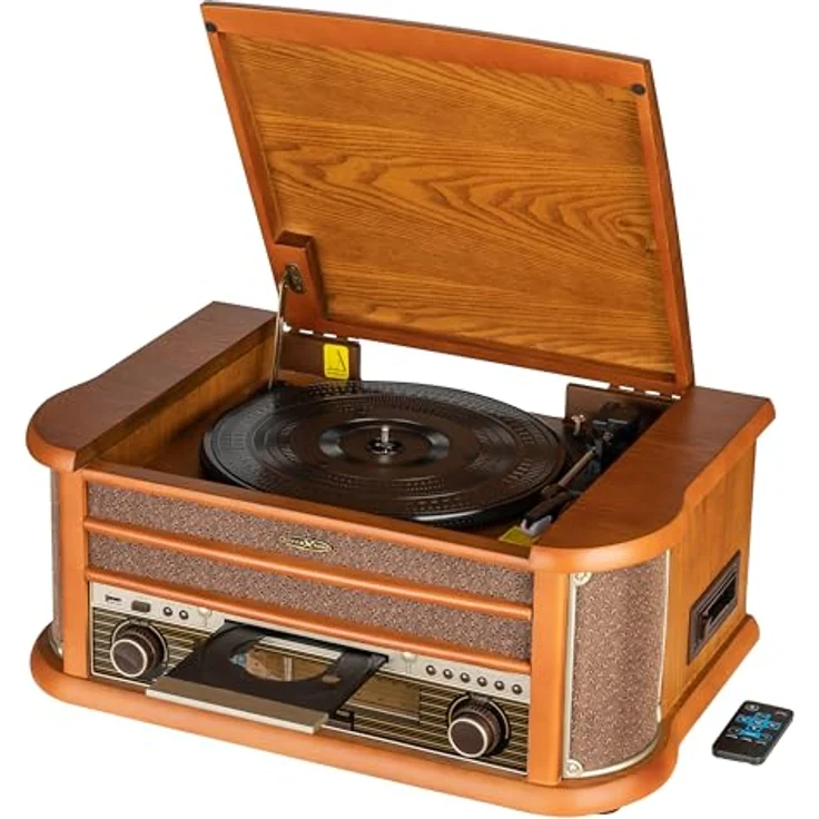 Reflexion HIF2002 Retro Stereo-Anlage mit Plattenspieler, Kassette, CD-Player und Radio (UKW - MW, CD - MP3, USB, beleuchtetes LCD-Display, Fernbedienung, 2x40 Watt Musikleistung), braun – Bild 2