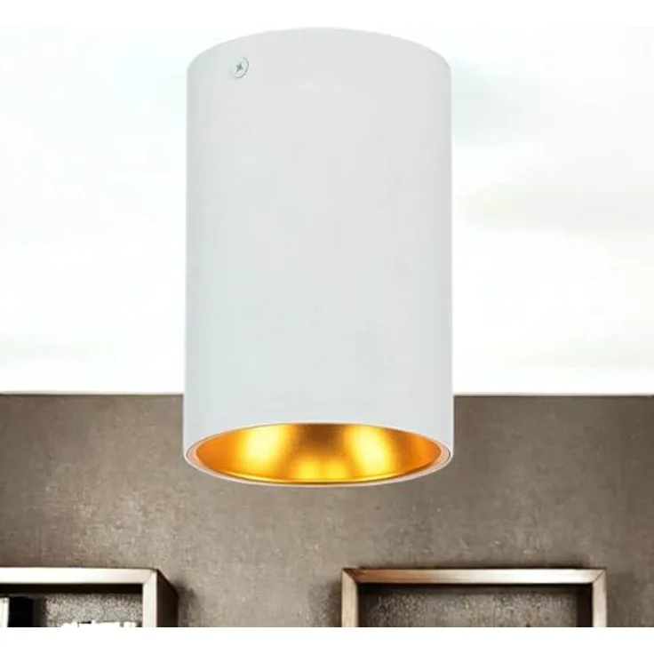 Licht-Erlebnisse Deckenspot Metall Aufputz Ø 9,5 cm schmal H: 12,5 cm klein in Weiß Kupfer-Gold GU10 Modern Deckenlampe Spot Leuchte Decke
