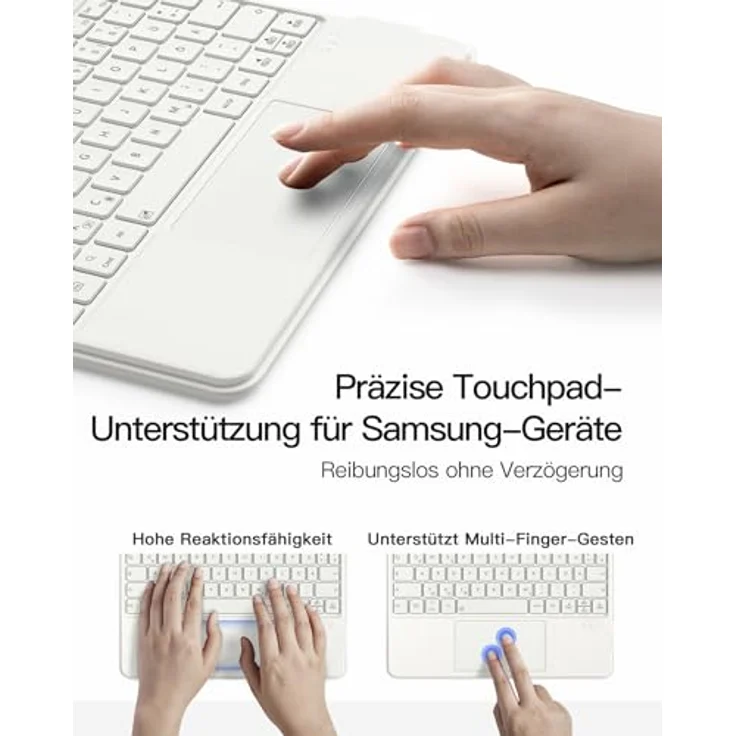 Inateck Hülle mit Tastatur für Samsung Galaxy Tab S10 Lite/S10 FE/S9 FE/S9, Abnehmbarer Hoch-/Querformat Ständer mit Touchpad, QWERTZ, Doppel-S-Pen-Halterung, AceTouch N0064 – Bild 3