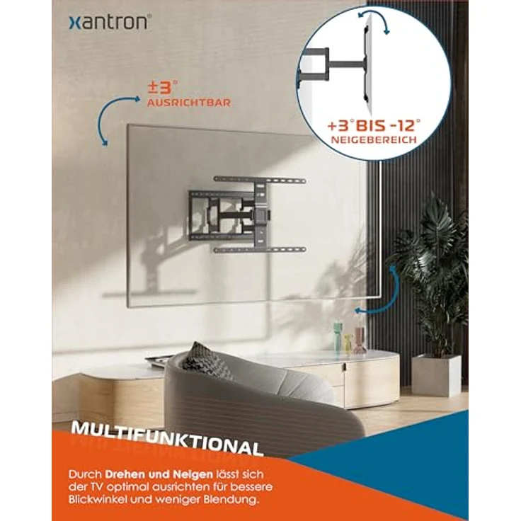 Xantron Slim Fit TV Wandhalterung SLIMLINE-466US, schwenkbar für 43-90 Zoll TVs, VESA bis 600x400, nur 27mm Wand-Abstand, Tragkraft bis 75kg – Bild 4