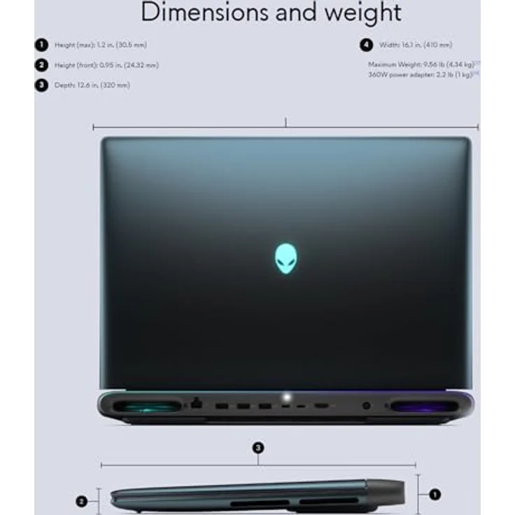 Dell Alienware 18 Area-51 U9-275HX, 18 Zoll Gaming-Notebook mit 2560 x 1600 WQXGA Display, Intel Core Ultra 9, NVIDIA GeForce RTX 5090, 64 GB RAM, 2 TB SSD, Schwarz – Bild 5