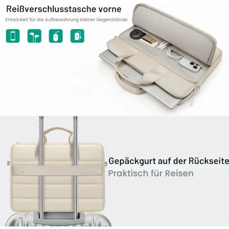 TECOOL 15,6 Zoll Laptoptasche, Puffy Aktentasche mit Rundumschutz, verstellbarem Schultergurt und Stauraum für Zubehör – Bild 5