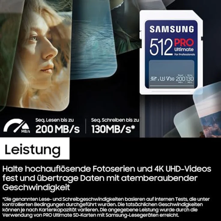 Samsung PRO Ultimate SD-Karte, 512 GB, UHS-I U3, Full HD & 4K UHD, 200 MB/s Lesen, 130 MB/s Schreiben, Speicherkarte für Smartphone, Drohne oder Action-Cam, MB-SY512S/WW – Bild 4