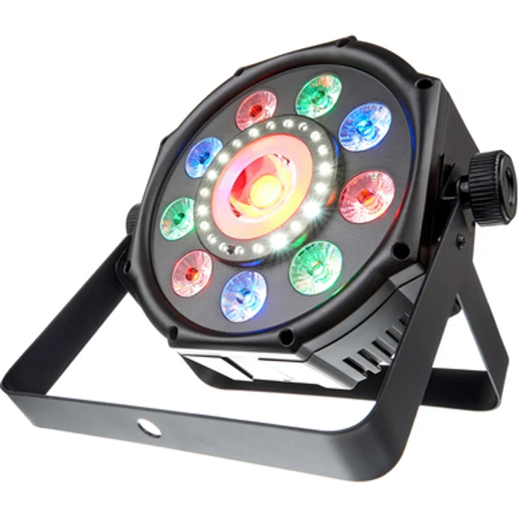 Stairville Crown FX, LED Scheinwerfer mit Stroboskop- und Pixel-Effektring, 9x 4W RGB UV LEDs, 1x 30W RGB COB LED, DMX steuerbar, inkl. IR Fernbedienung