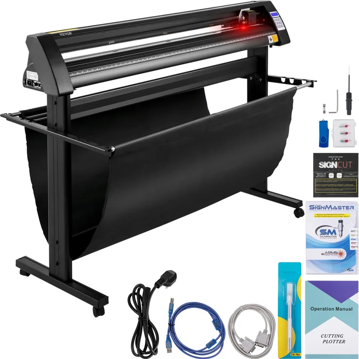 VEVOR Vinyl Schneideplotter 1350 mm, Folienschneider mit 500 g Schnittkraft, Halbautomatisch, Signcut-Software, Speichercache 1-4 M, Optisches Auge zur Laserführung