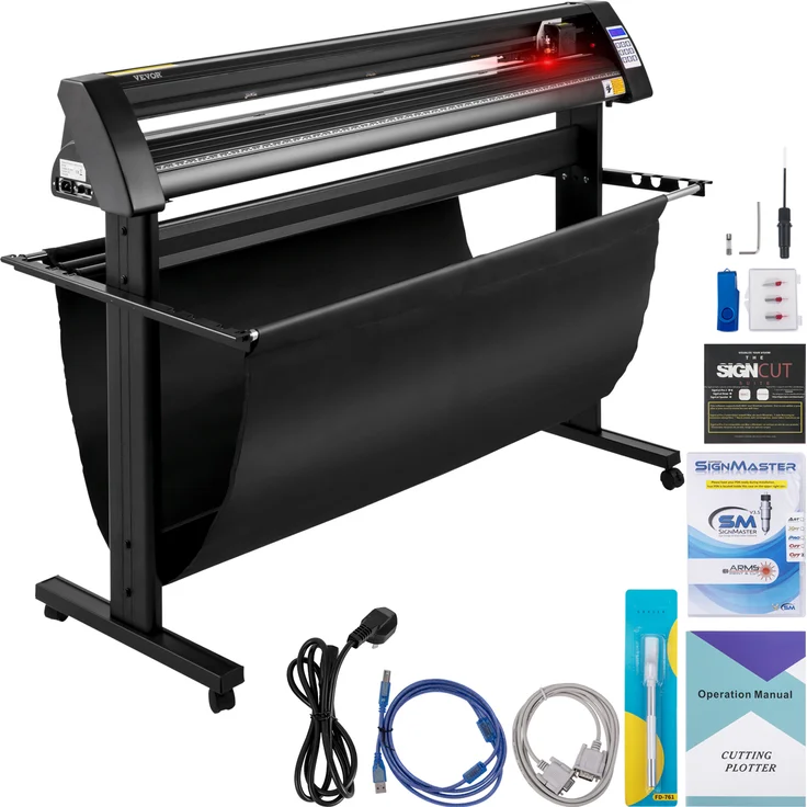 VEVOR Vinyl Schneideplotter 1350 mm, Folienschneider mit 500 g Schnittkraft, Halbautomatisch, Signcut-Software, Speichercache 1-4 M, Optisches Auge zur Laserführung