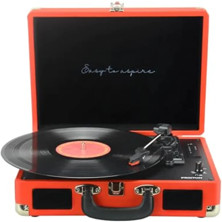 PRIXTON - Vintage Vinyl-Plattenspieler, Vinyl-Player und Musik-Player über Bluetooth und USB, 2 eingebaute Lautsprecher, Plattenspieler Koffer, Farbe Rot | VC400 – Bild 2