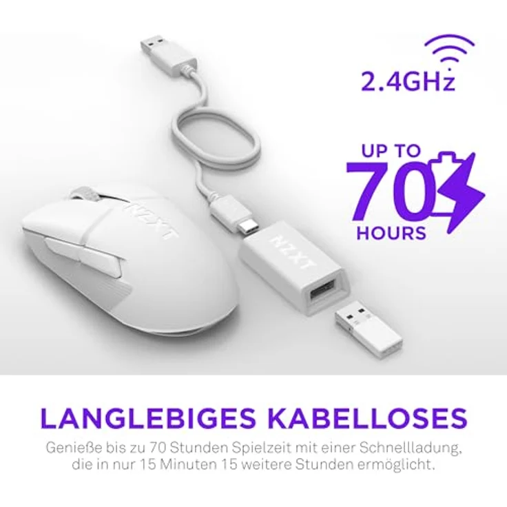 NZXT Gamingmaus Lift Elite Wireless – Ultraleicht 57g, optischer Sensor 26K DPI, Weiß – Bild 4