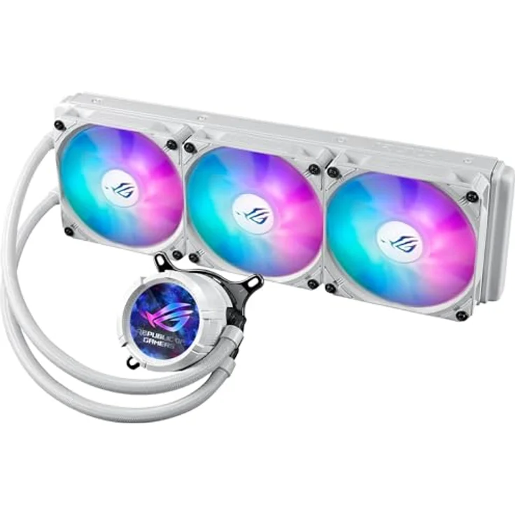 ASUS ROG Strix LC III ARGB LCD White All-in-One Flüssig-CPU-Wasserkühlung mit 2,1 Zoll IPS-LCD Display, Aseteks Gen7 v2 Pumpe, 3x ROG ARGB-Lüfter, 2200 RPM, 3.92mm H2O, 70,38 CFM, 0dB Technologie – Bild 1