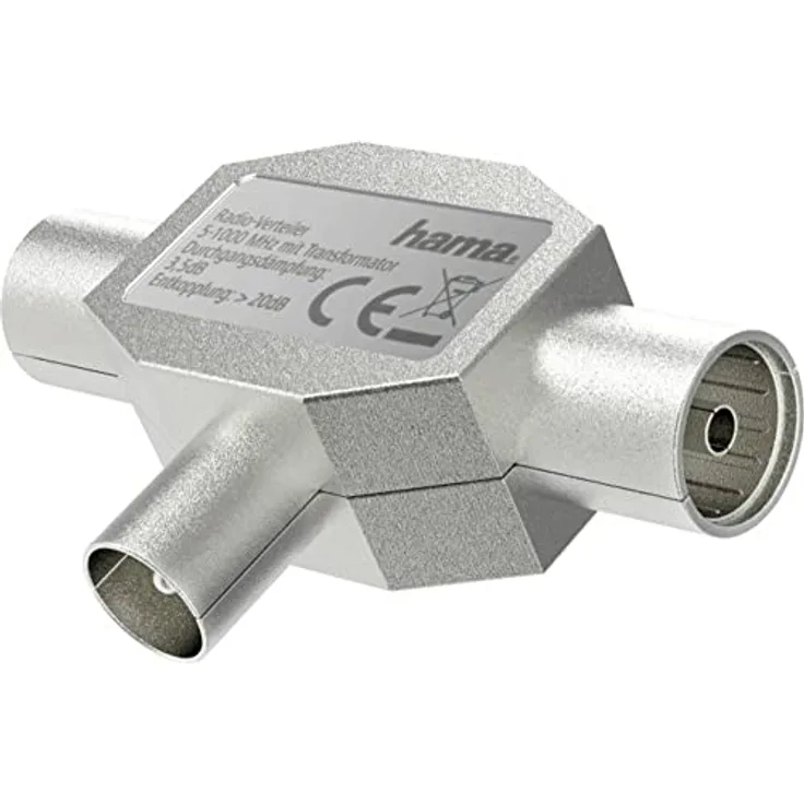 Hama Verteiler Antennenstecker auf 2X Antennenbuchse (Koaxial, Verteiler, Splitter, Matelgehäuse, 1000MHz) Silber