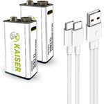 KAISER ELECTRONICS USB-C Lithium-Ionen-Akku (9V) - Hochwertig und langlebig, bis zu 1200 mal wiederverwendbar, LED Ladeanzeige