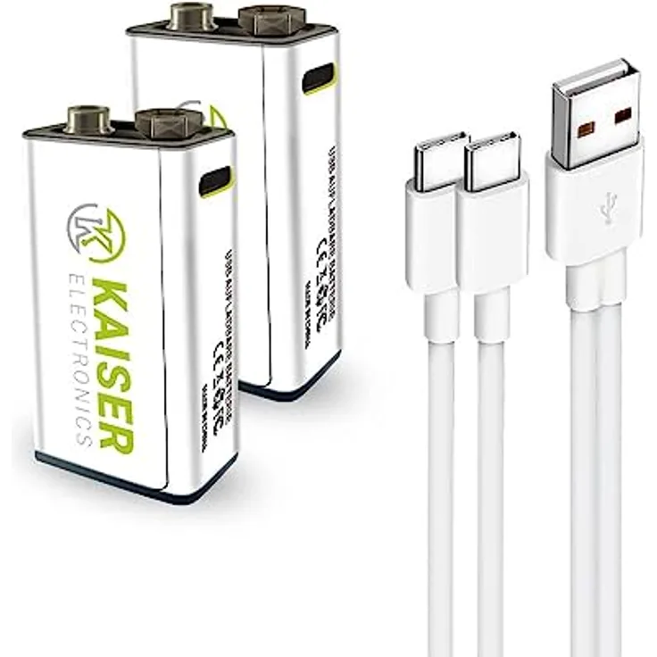 KAISER ELECTRONICS USB-C Lithium-Ionen-Akku (9V) - Hochwertig und langlebig, bis zu 1200 mal wiederverwendbar, LED Ladeanzeige