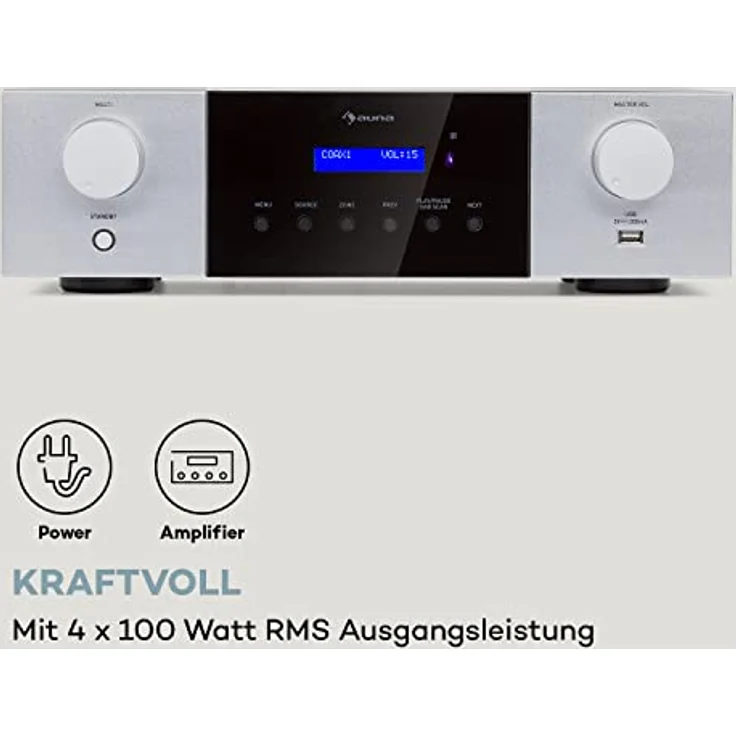 Auna AMP-4000 DAB, Hifi-Stereo-Verstärker mit DAB+ Radiofunktion, USB-Slot und Bluetooth Verbindung, Schwarz – Bild 4