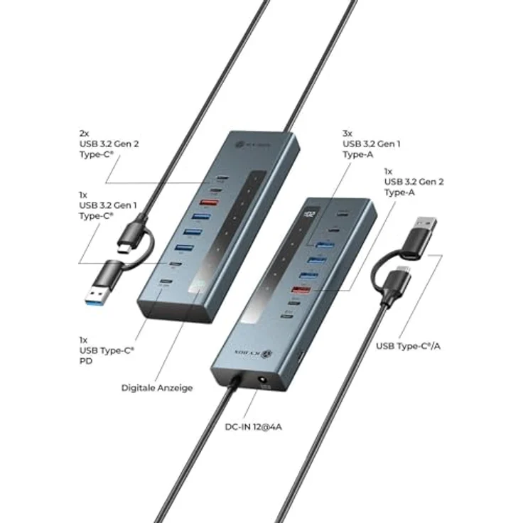 ICY Box IB-HUB1743-CPD, 9-in-1 USB-C/A Hub mit 2x USB-C & 4x USB-A, 10 Gbit/s, 100 W PD, 20 W Ladeport, Aluminium Gehäuse, inkl. Netzadapter 12V/4A – Bild 3