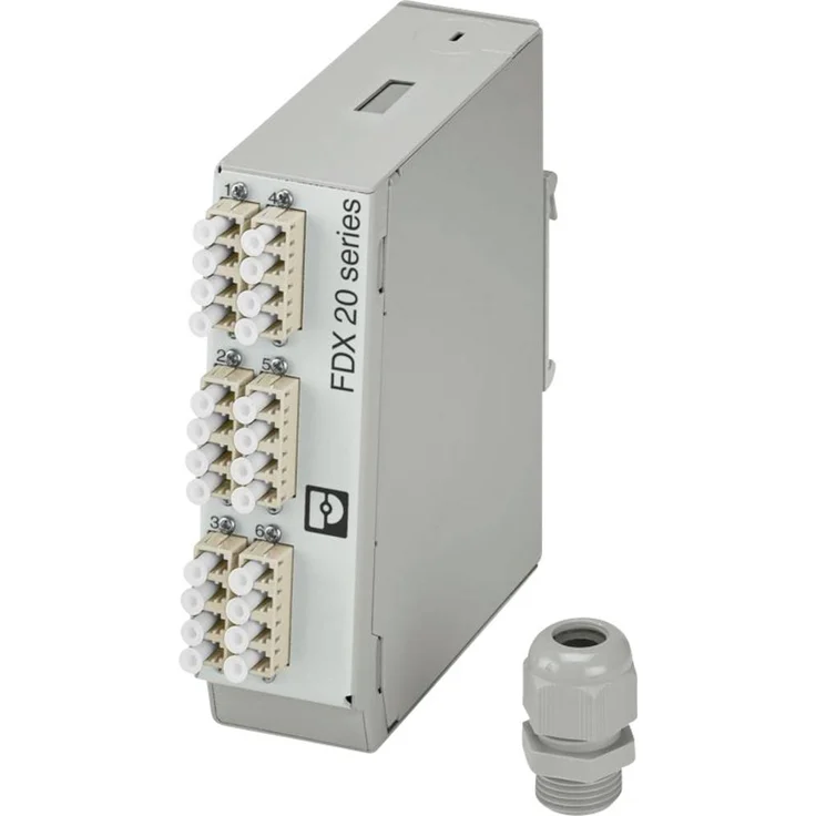 Phoenix Contact FOC-FDX20-PP-LCQ6-OM4-PT9 LWL-Spleißbox, Tragschienenmodul, Schutzart IP20, grau, Metall, Spleißen, Kabelabgang oben und unten