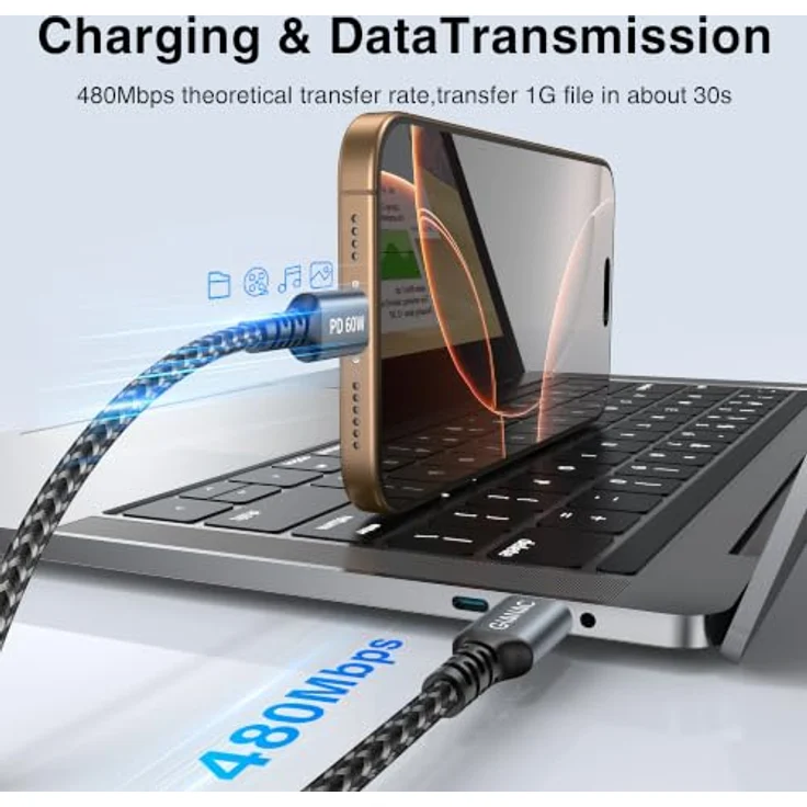 GIANAC 60W USB C Kabel 2M, Schnellladekabel USB-C PD 3.0 für iPhone 15/16 Pro Max, Samsung Galaxy S24/S23/S22, Pixel 7, iPad Pro, MacBook Air, hohe Haltbarkeit und perfekte Kompatibilität – Bild 3
