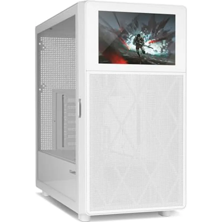 NOX XTREME PRODUCTS Hummer BIOS Semitower ATX | M-ATX | ITX, anpassbares 8"-LCD-Display, Frontblende aus Metallgewebe, gehärtete Glas-Seitenwand, Platz für 11 Lüfter, USB-C und 3.0, Weiß