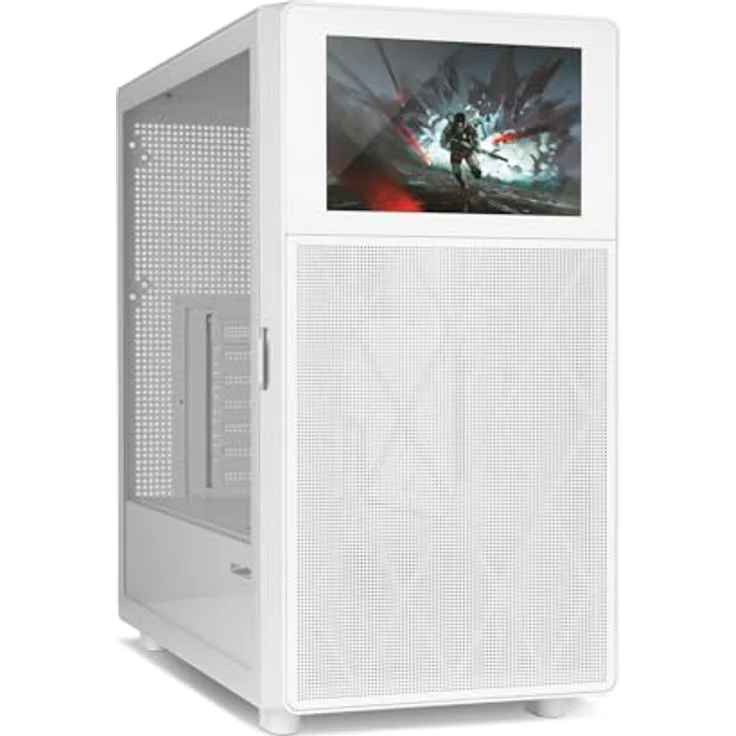 NOX XTREME PRODUCTS Hummer BIOS Semitower ATX | M-ATX | ITX, anpassbares 8"-LCD-Display, Frontblende aus Metallgewebe, gehärtete Glas-Seitenwand, Platz für 11 Lüfter, USB-C und 3.0, Weiß – Bild 1