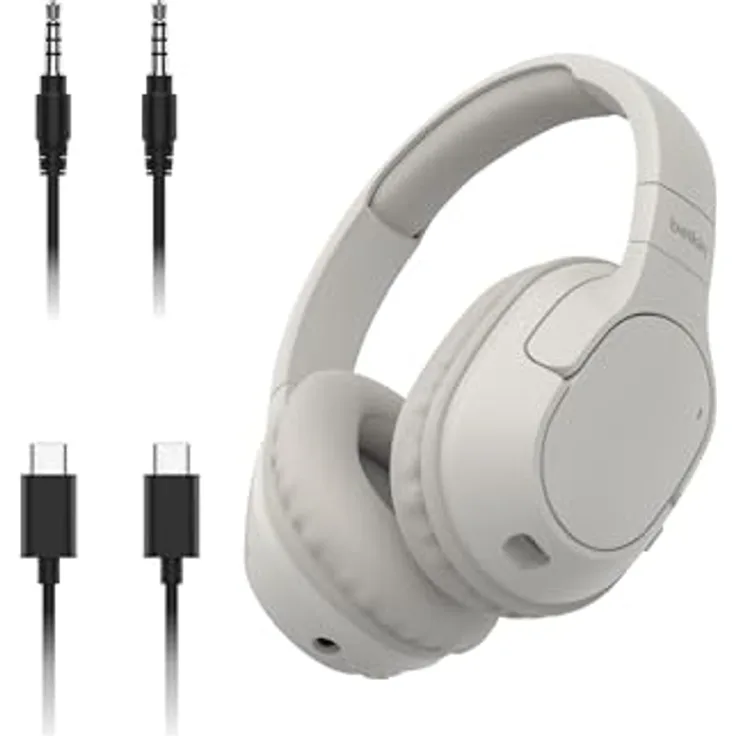 Belkin SoundForm Surround Kopfhörer Kabellos Bluetooth, Over-Ear Environmental Noise Cancelling Kopfhörer, 60 Std. Betrieb, weiche Hörmuscheln für iPhone, Galaxy, iPad – Sandfarben