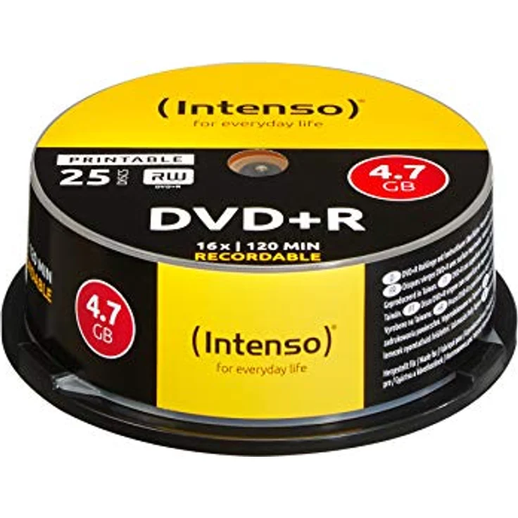 Intenso DVD+R 4,7 GB 16x DVD-Rohlinge bedruckbar kratzfest 25er Spindel – Bild 2