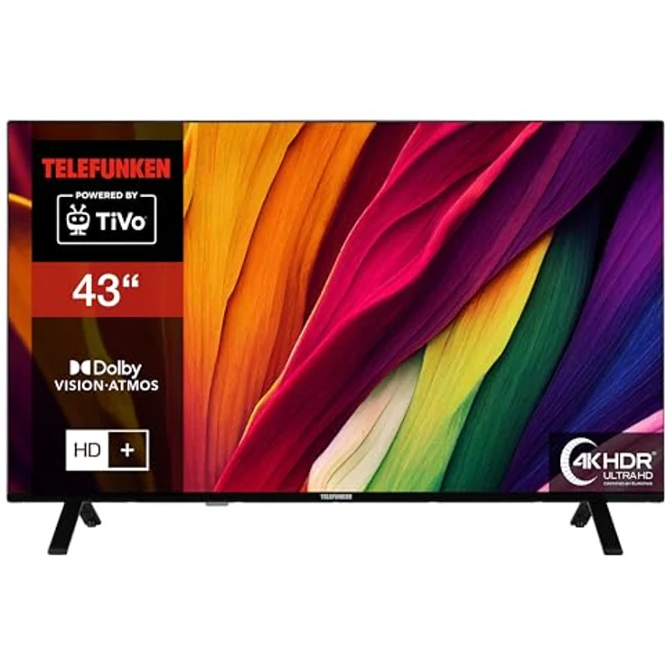 Telefunken 43 Zoll Fernseher/TiVo Smart TV (4K UHD, HDR Dolby Vision, Dolby Atmos, HD+ 6 Monate inkl., Triple-Tuner) XU43TO750S – Bild 1