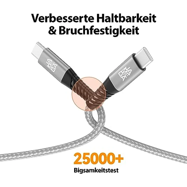 JAMEGA - USB Typ C Kabel Grau 2m | Fast Charge Sync | Kompatibel mit iPhone 15 Pro Max iPad Pro Air Samsung Macbook Tablets Huawei uvm. – Bild 5