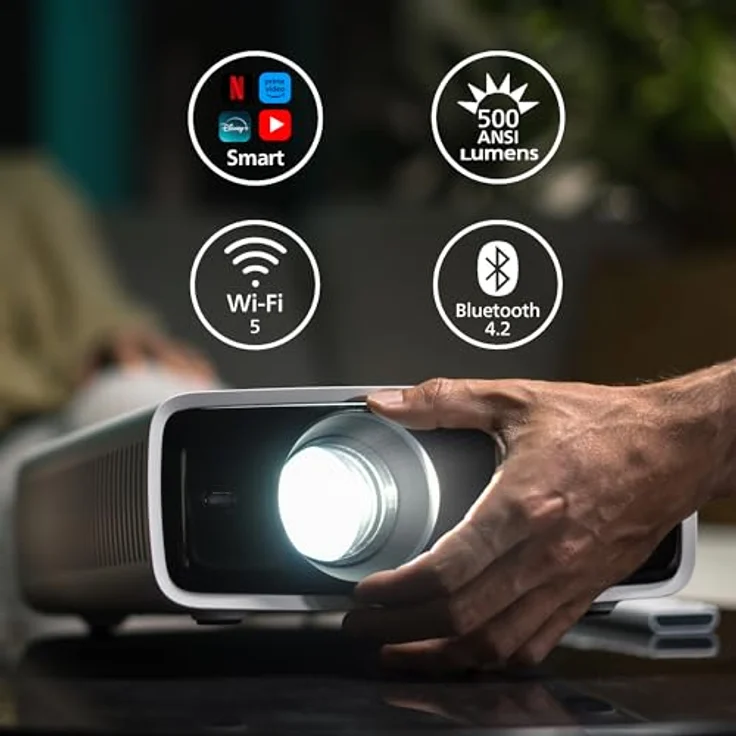 Philips Neopix 550 Heimkino-Beamer, Full HD 1080p, LED-Lichtquelle, WLAN-Spiegelmodus, Stereo-Sound, Weiß – Bild 2