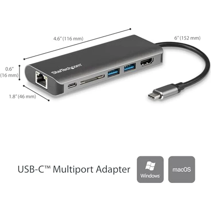 StarTech.com USB-C Multiport Adapter, 2x USB 3.0 - HDMI - SD - Gigabit Ethernet, mit Stromversorgung (USB PD), USB C Dock – Bild 2