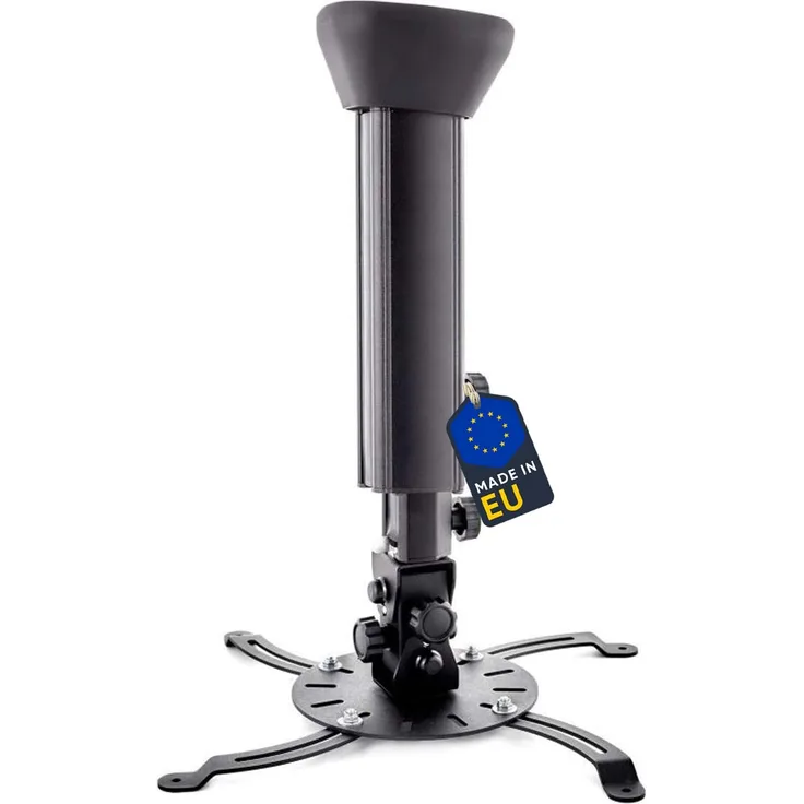 EDBAK Beamer Halterung Decke, Höhenverstellbar 475-650 mm, bis 30 kg, Neigbar -7,5°/+7,5°, Schwarz, Interne Kabelführung