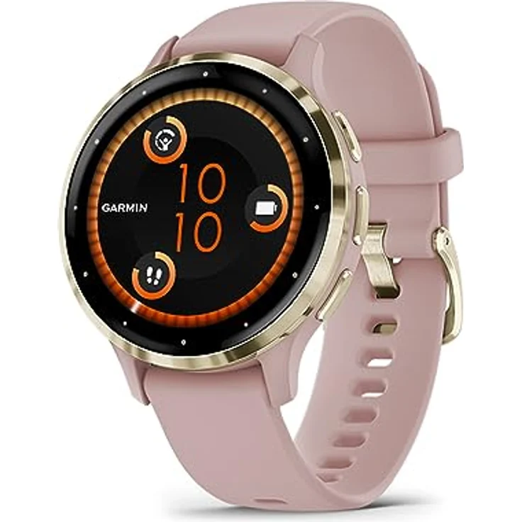 Garmin Venu 3S – GPS-Fitness-Smartwatch mit Bluetooth Telefonie und Sprachassistenz, Ultrascharfes 1,3 Zoll/ 1,1 Zoll AMOLED-Touchdisplay, Fitnessfunktionen, Garmin Music, Garmin Pay und Rollstuhlmodus, 18 mm, Dust Rose/Softgold – Bild 1