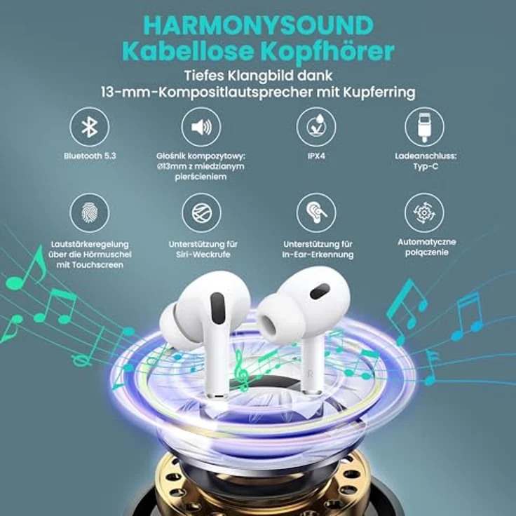 Extralink Harmonysound V1.0, Bluetooth 5.3 In Ear Kopfhörer, kabellos, IPX4, Sport, Fitness, LED, Siri – Bild 4