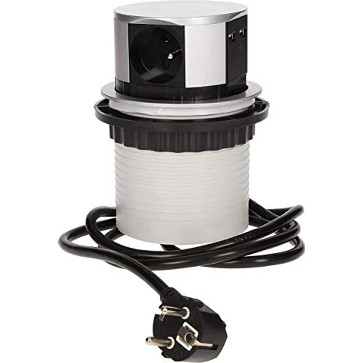 Orno OR-AE-1342 Versenkbare Einbau Steckdosenleiste, 3-fach + 2x USB, 3680W max, Ø10cm, 1,5m Kabellänge, Typ E Französisch Steckdose – Bild 4