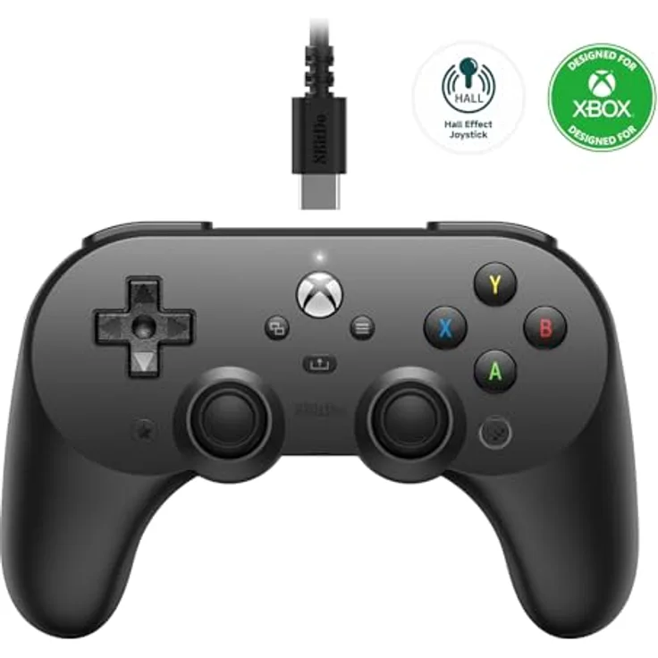 8bitdo Pro 2, kabelgebundener Gaming Controller für Windows und Xbox Series X mit Hall-Effekt-Joysticks, Schwarz