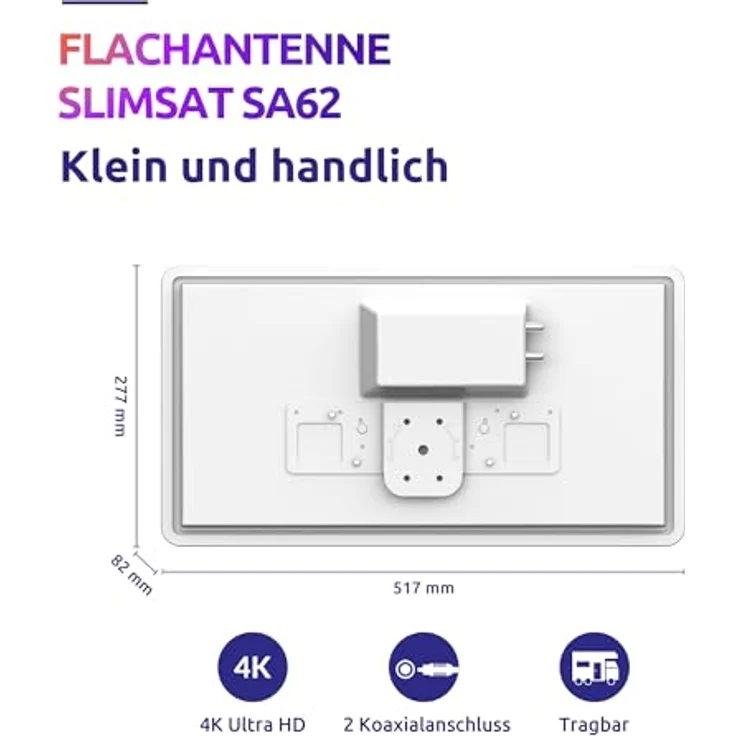 STRONG SlimSat SA 62 Twin Satelliten Flachantenne [integrierter LNB, SAT, für 2 Teilnehmer, inklusive Halterung, Antenne, Satschüssel] weiß – Bild 2