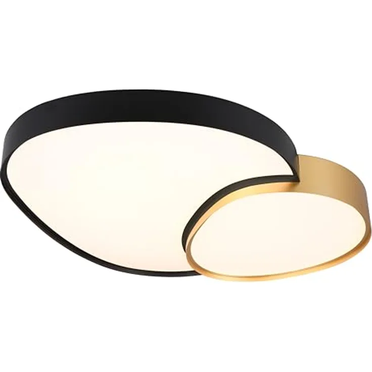 Trio Leuchten Deckenleuchte Rise 647519280, Metall Schwarz matt/Goldfarbig, inkl. 45 Watt LED, Fernbedienung, Dimmbar, Lichtfarbe einstellbar, Kunststoff Schirm Weiß