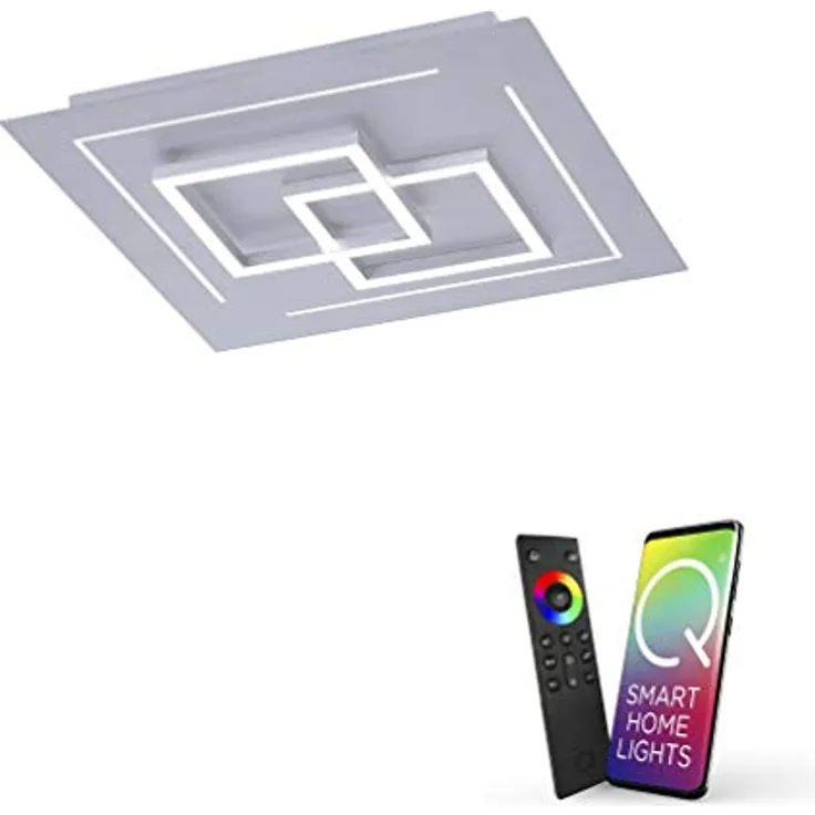 Paul Neuhaus Q-Linea LED Deckenleuchte 40x40 dimmbar mit Fernbedienung Farbtemperatursteuerung Smart Home Alexa fähig IP 20