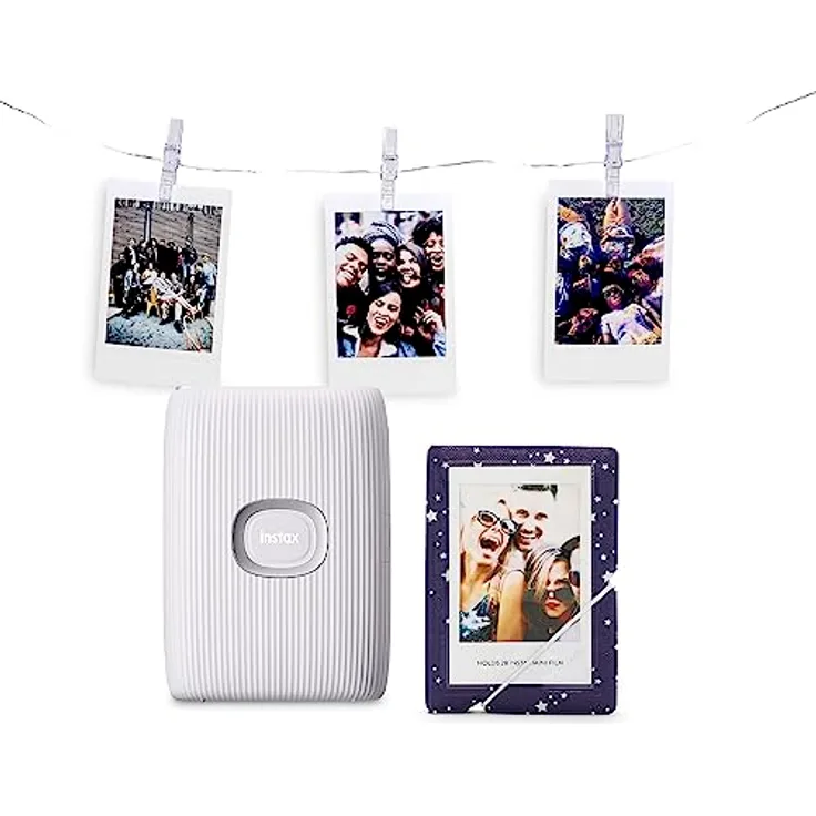 INSTAX Mini LINK2, Fotodrucker Bundle in Clay White, direkter Druck von Smartphone und sozialen Medien, inkl. Album und Lichterkette