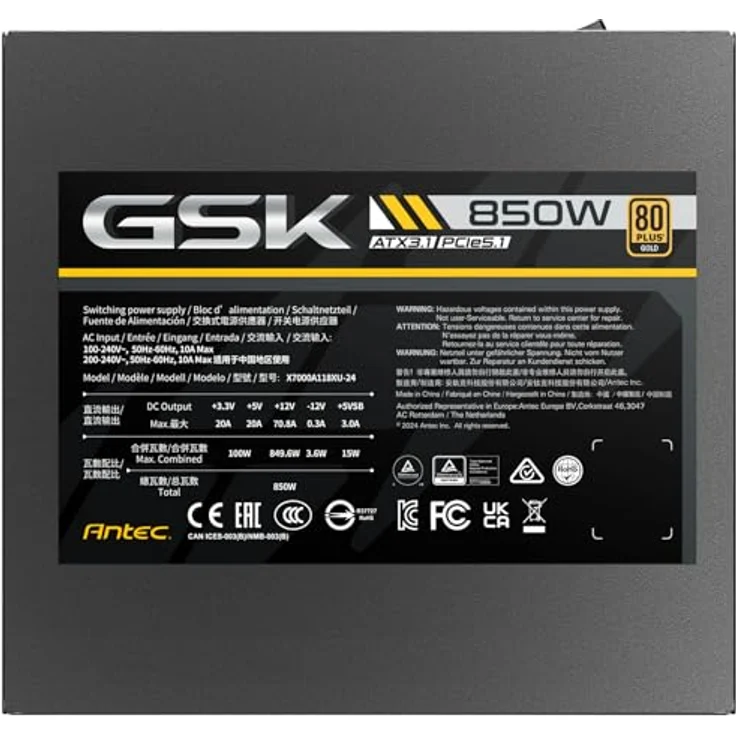 Antec GSK ATX 3.1, 850W PC Netzteil mit 80 PLUS Gold-Zertifizierung, modularer Kabelführung und 120 mm Lüfter, Schwarz – Bild 9