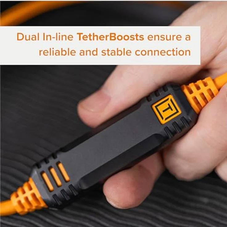Tether Tools TetherPro USB-C auf USB-C, 9,4 m, gerade auf rechtwinkliges Kabel mit Dual-Inline-TetherBoosts, exklusiver Datenübertragung, Orange – Bild 3