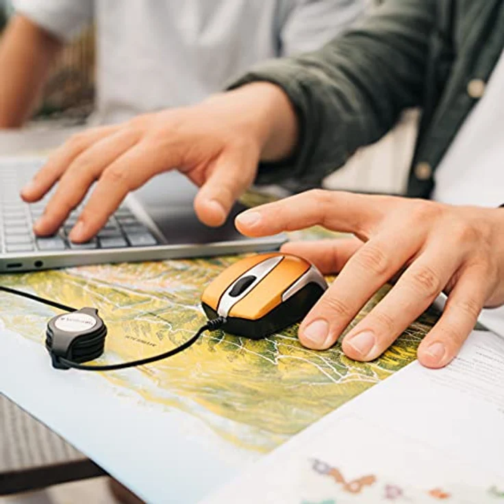 Verbatim Go-Mini optische Travel-Maus, kleine Computermaus mit einziehbarem Kabel, USB-A, USB-Maus mini mit 1000 dpi, für Laptop, Notebook, PC & MAC, kompaktes Design, Volcanic Oranget – Bild 4