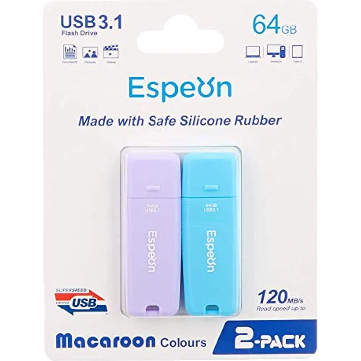 Espeon 2 Stück, 64 GB USB 3.1 USB-Stick, Gummischalenschutz, Farbe: Macaroon - Hellblau, Hellviolett - ESP64G2PKM – Bild 6