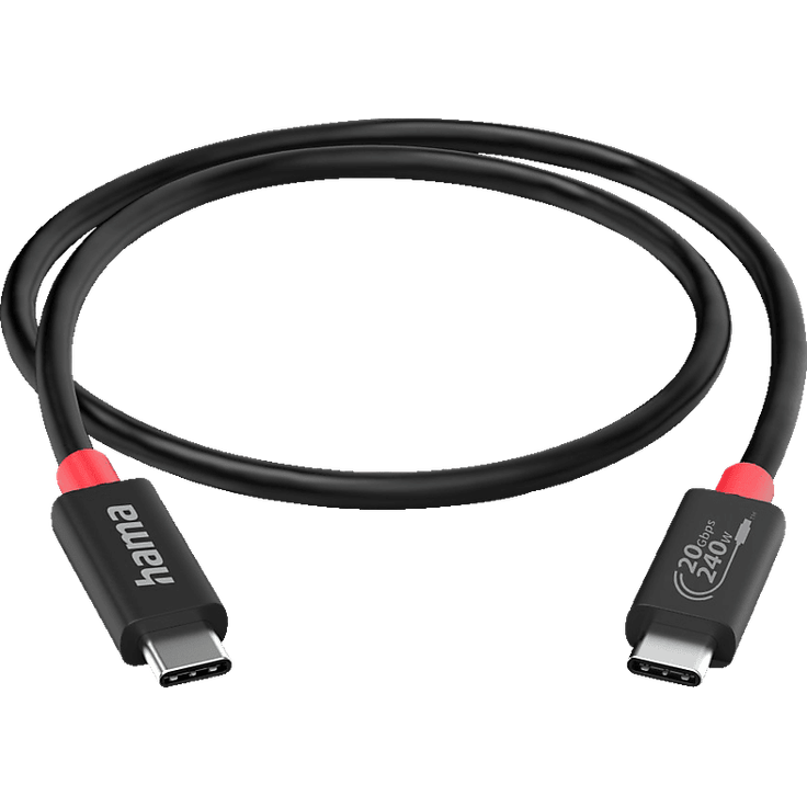 HAMA USB4 Transfer-Kabel, Schwarz, 2m, 20 Gbit/s, 8K Ultra-HD, E-Marker, hoher Knickschutz