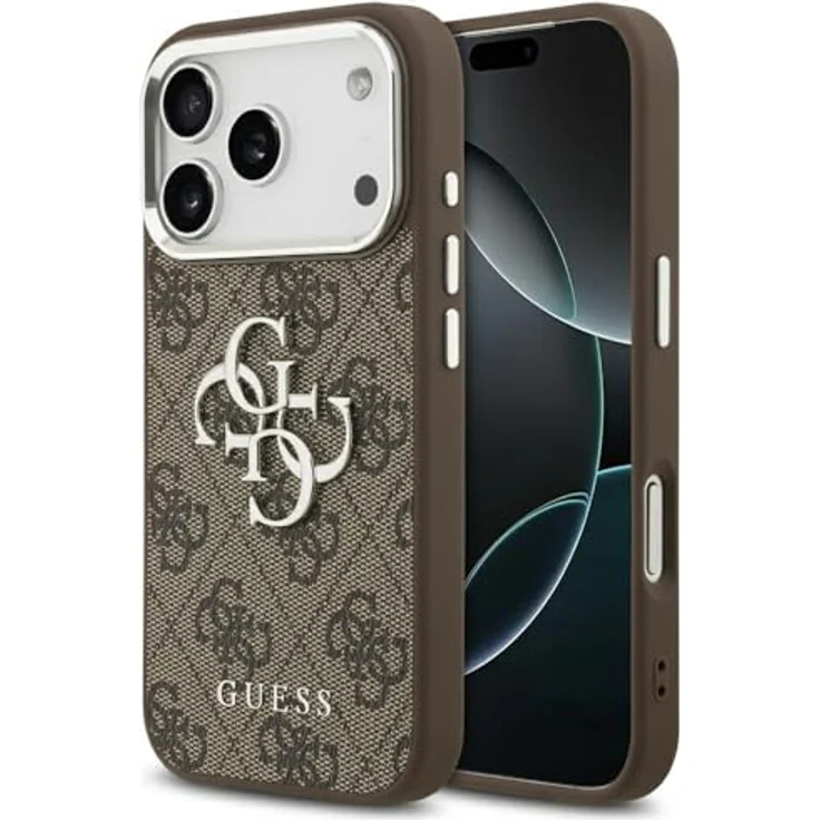 CG MOBILE Guess 4G Groß Classic Logo Hülle für iPhone 17 Pro, Hardcase aus TPU/PC/Kunstleder, Braun/Silber – Bild 1