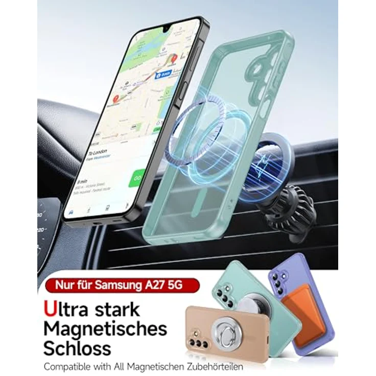LeYi Magnetische Handyhülle für Samsung Galaxy A27 5G, Militärschutz mit transluzentem Design, 2 Stück Schutzfolie, Minzgrün – Bild 3