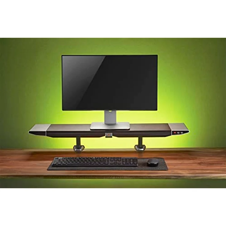 mywall Monitorständer HT44L mit RGB-Beleuchtung und Klemmbefestigung, Monitorerhöhung mit 2 Schubladen und 2 USB 2.0 Anschlüsse, Bildschirmständer für Bildschirme und Laptops, Belastung bis 20 kg – Bild 3