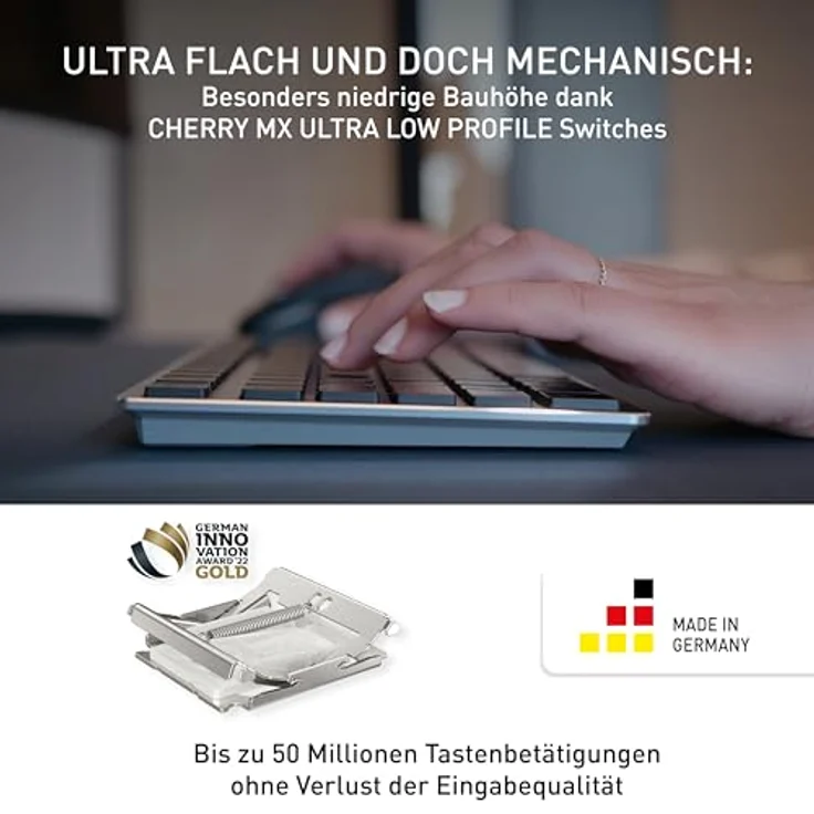 CHERRY KW X ULP 2.0 MINI, Ultra Flache Mechanische Kompakt-Tastatur, Deutsches Layout (QWERTZ), Multi-Device-Funktion für 4 Geräte, Schwarz – Bild 3