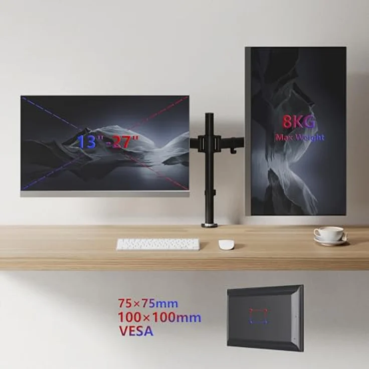 Duronic DM252 Monitorhalterung / Tischhalterung / Bildschirmhalterung / Monitorständer für zwei LCD/LED Computer Bildschirme / Fernsehgeräte mit Neig und Rotierfunktion – Bild 5